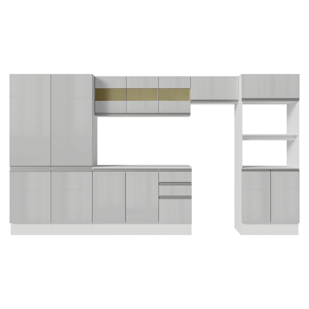 Armário de Cozinha Completa 100% MDF 350cm Smart Branco Brilhante Madesa 01