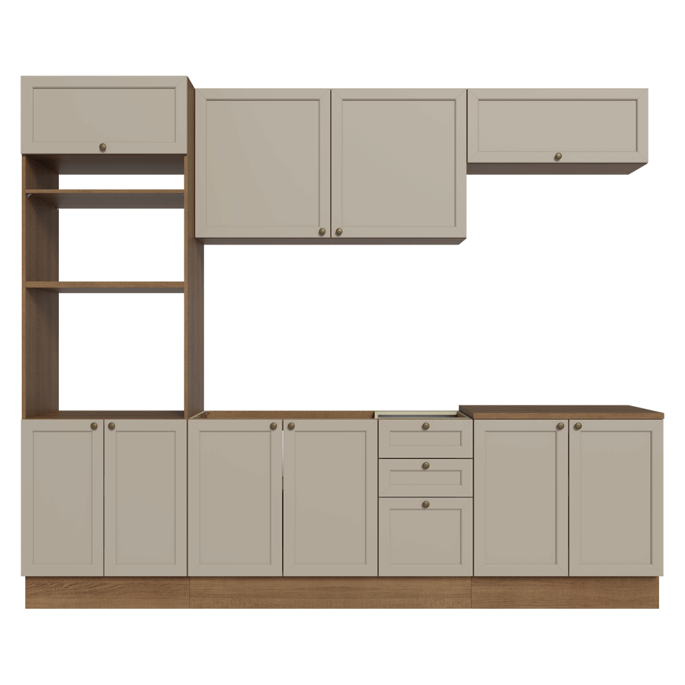 Armário de Cozinha Completa 270 cm Rustic/Crema Vik Madesa 01