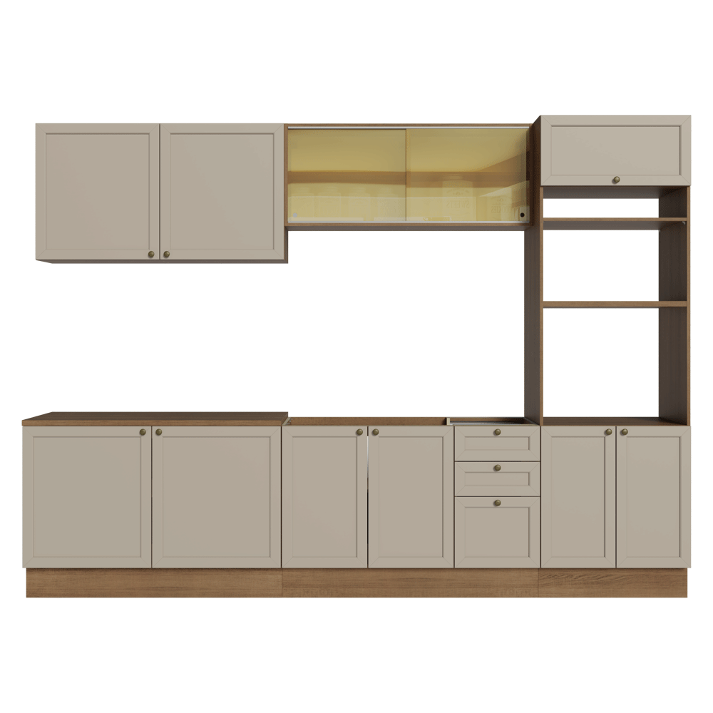 Armário de Cozinha Completa 310 cm Rustic/Crema Vik Madesa 01
