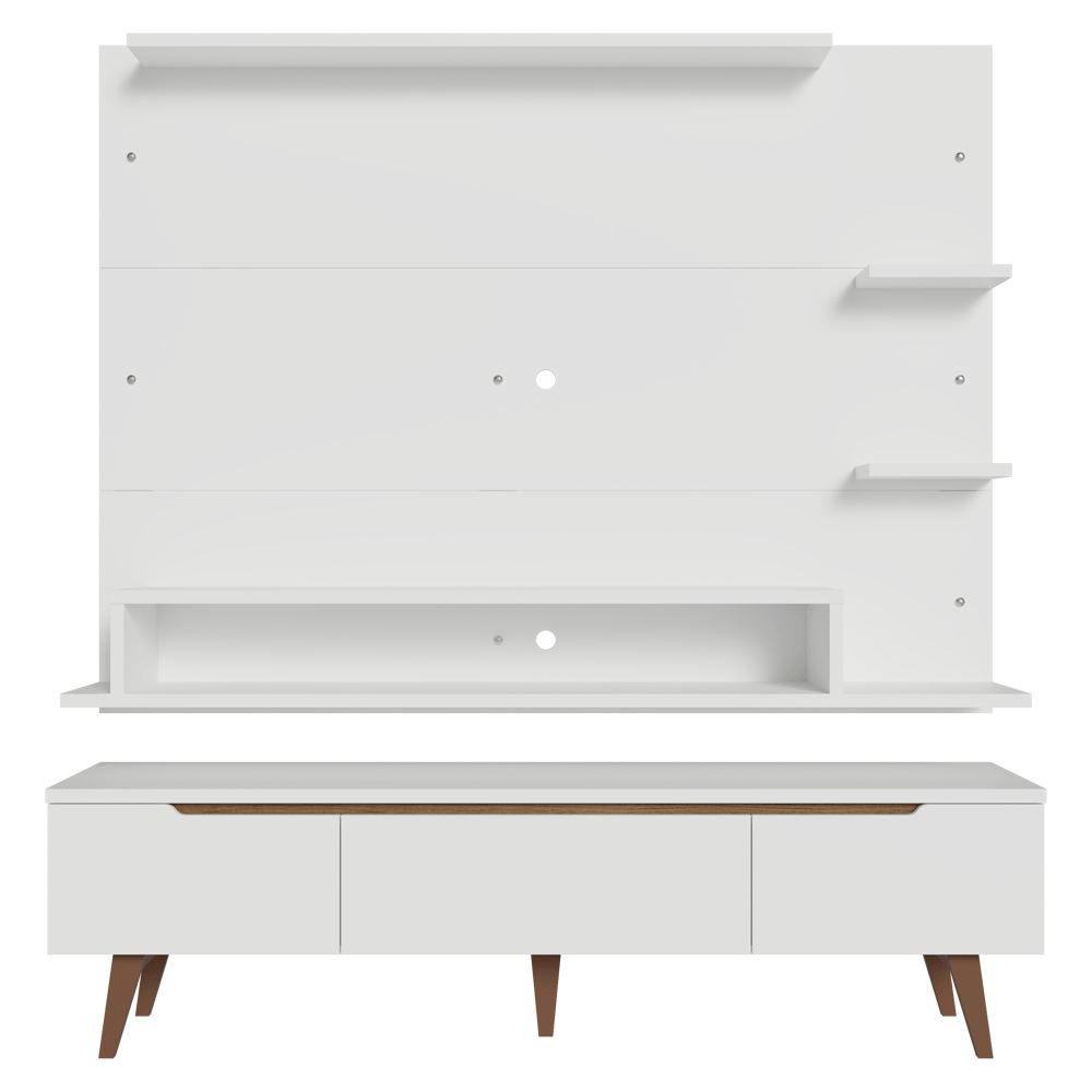 Rack com Painel para TV até 60 Polegadas 180 cm com Pés Branco/Rustic Reims Madesa