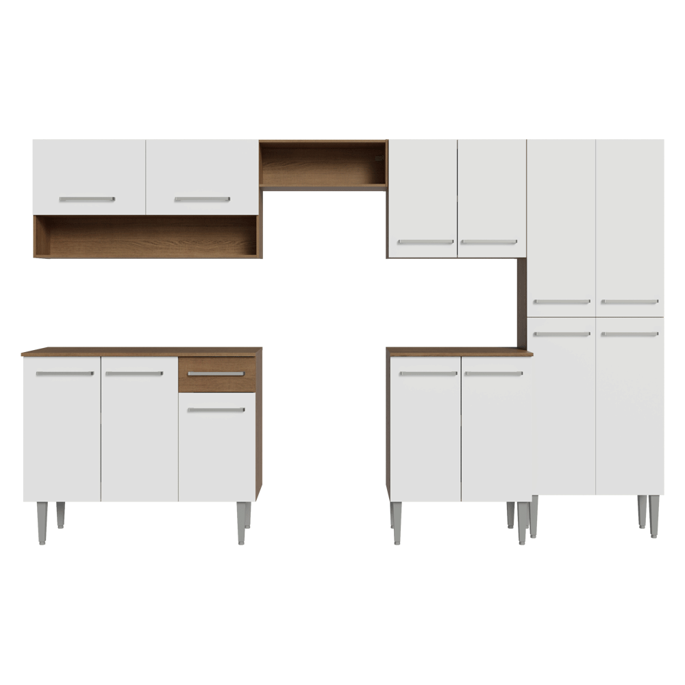 Armário de Cozinha Completa 293cm com Pia Rustic/Branco Emilly Madesa 09