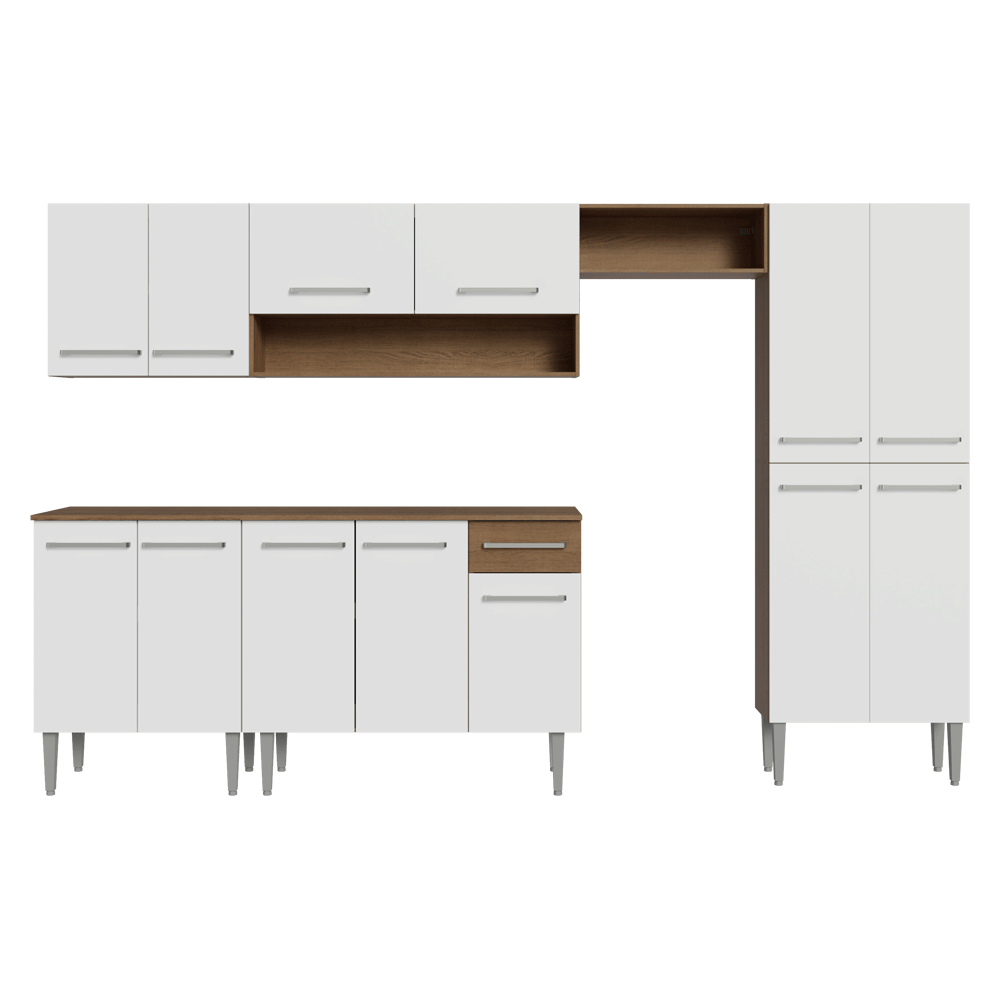 Armário de Cozinha Completa 293cm Rustic/Branco Emilly Madesa 01