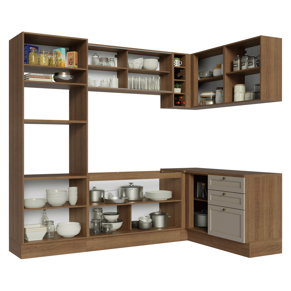 Armário de Cozinha Completa de Canto 399 cm Rustic/Crema Vik Madesa 01