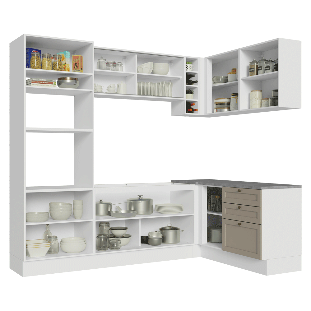 Armário de Cozinha Completa de Canto 399 cm Branco/Crema Vik Madesa 02