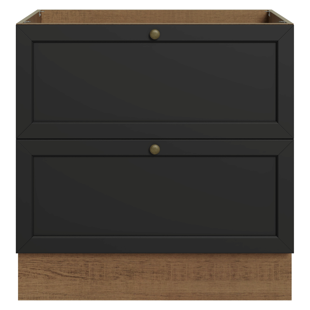 Balcão de Cozinha 80 x 60 cm 2 Gavetas (Sem Tampo) Rustic/Preto Vik Madesa