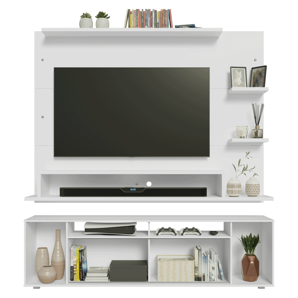 Rack com Painel para TV até 60 Polegadas 180 cm Branco Cancun Madesa