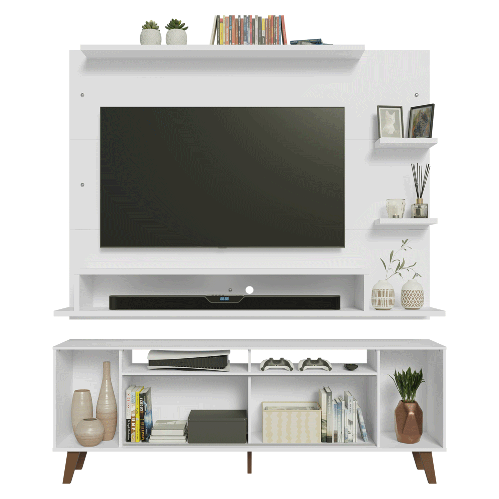 Rack com Painel para TV até 60 Polegadas 180 cm com Pés Branco/Rustic Cancun Madesa