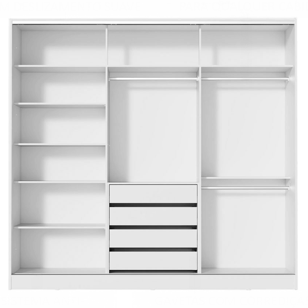 Guarda-Roupa Casal 100% MDF 3 Portas de Correr de Espelho Branco Royale Madesa