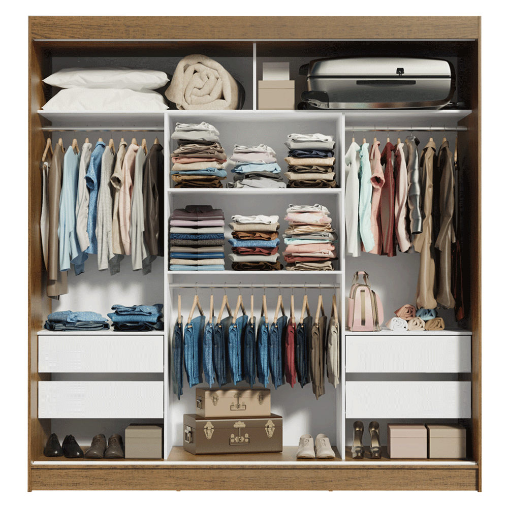 Guarda-Roupa Casal 3 Portas de Correr com Espelho Rustic/Cinza Madesa Reno