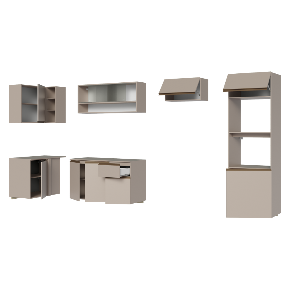 Armário de Cozinha Completa de Canto Suspenso 385cm Crema Nice Madesa 01