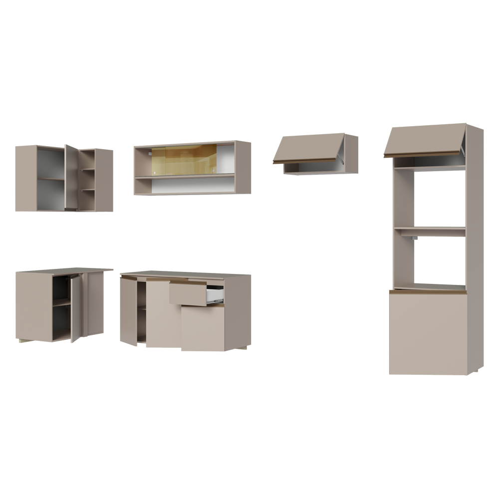 Armário de Cozinha Completa de Canto Suspenso 385cm Crema Nice Madesa 02
