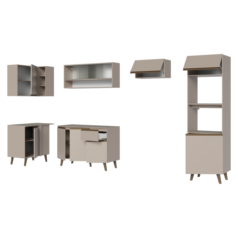 Armário de Cozinha Completa de Canto 385cm Crema Nice Madesa 03