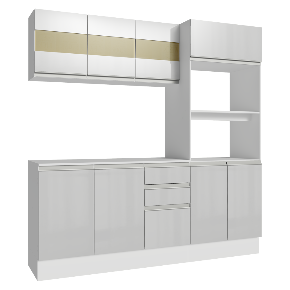 Armário de Cozinha Completa 100% MDF 190cm Smart Branco Brilhante Madesa 01