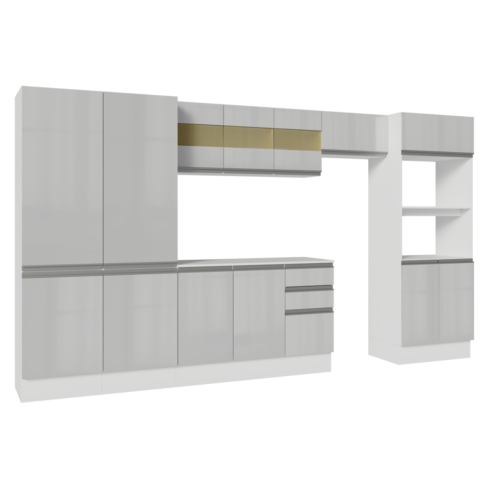 Armário de Cozinha Completa 100% MDF 350cm Smart Branco Brilhante Madesa 01