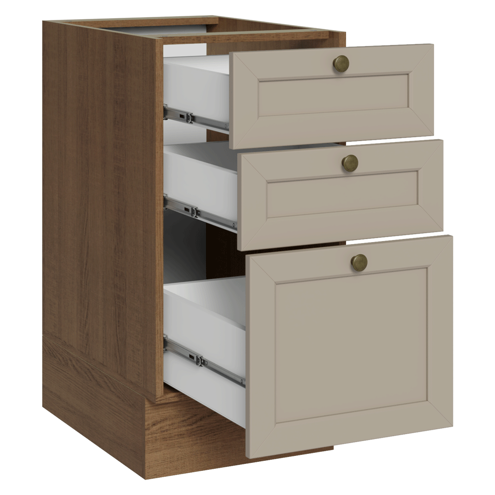 Balcão de Cozinha 40 x 60 cm 3 Gavetas (Sem Tampo) Rustic/Crema Vik Madesa