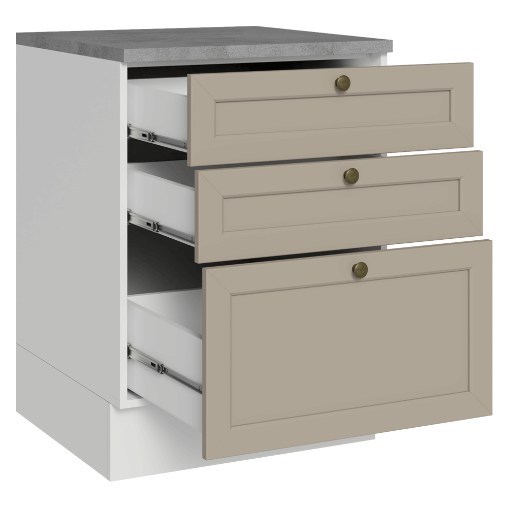 Balcão de Cozinha 60 x 60 cm 3 Gavetas (Com Tampo) Branco/Crema Vik Madesa