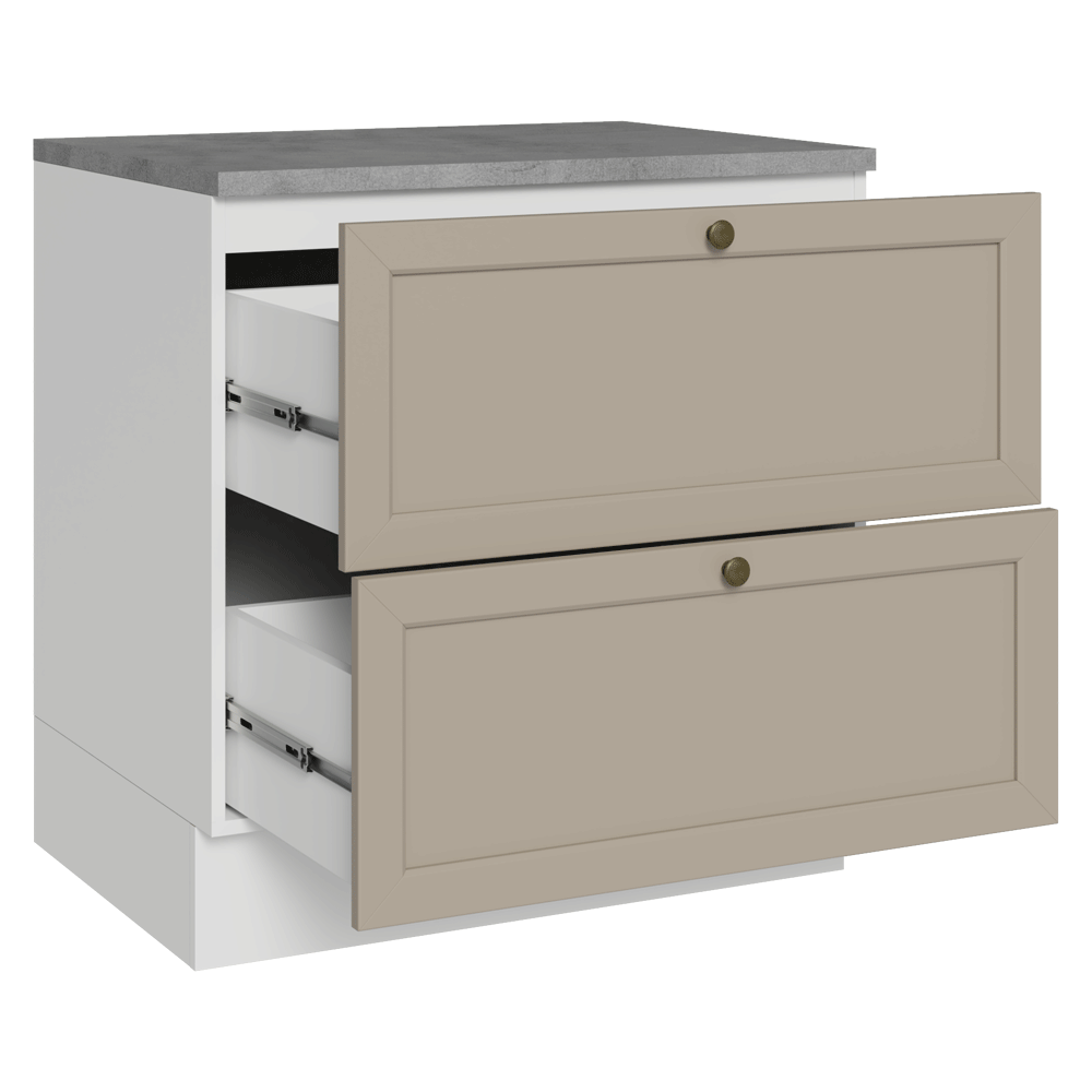 Balcão de Cozinha 80 x 60 cm 2 Gavetas (Com Tampo) Branco/Crema Vik Madesa