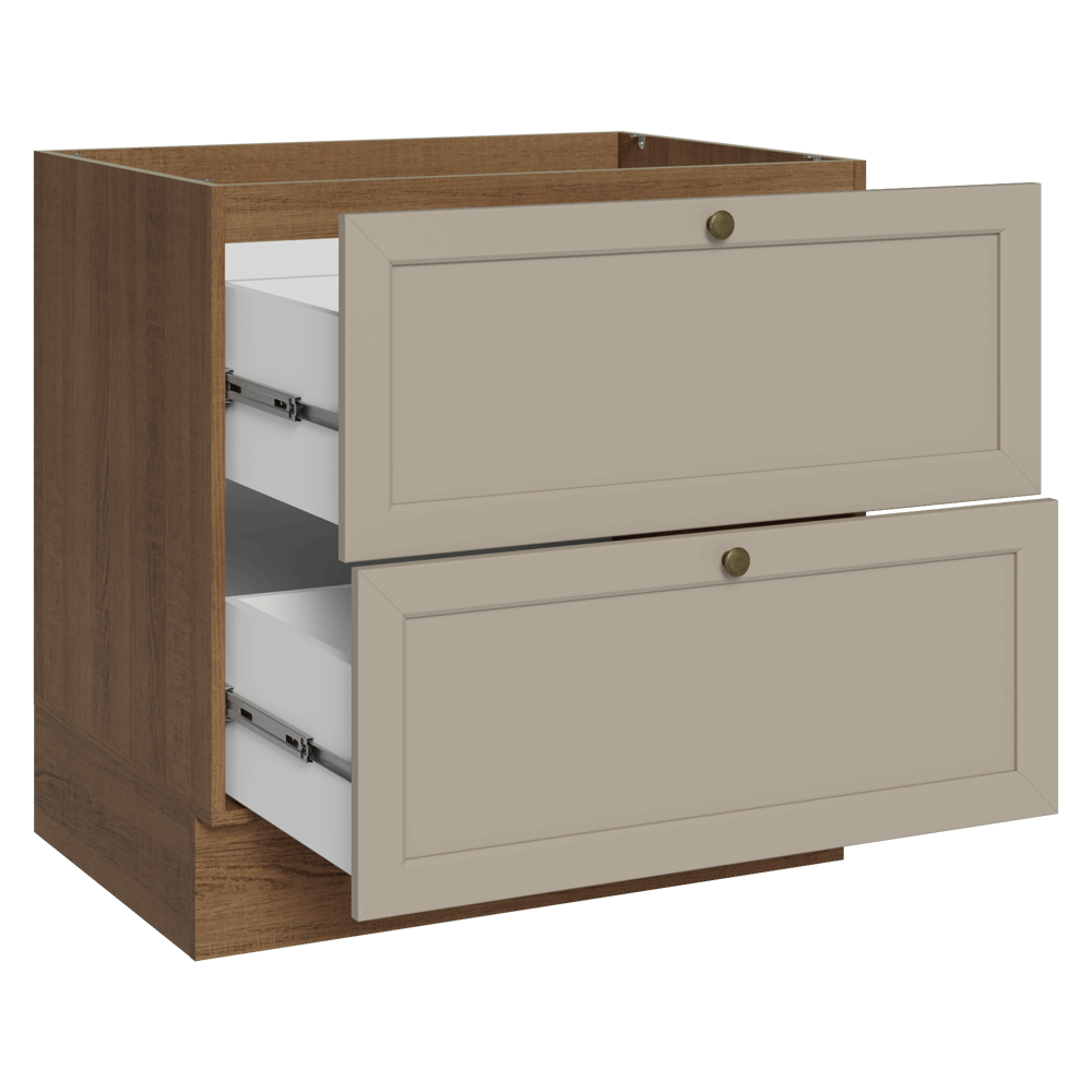 Balcão de Cozinha 80 x 60 cm 2 Gavetas (Sem Tampo) Rustic/Crema Vik Madesa