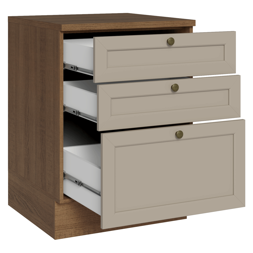 Balcão de Cozinha 60 cm 3 Gavetas Rustic/Crema Vik Madesa