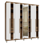 Guarda-Roupa Casal com Pés 8 Portas Batentes com Espelho Rustic/Branco/Rustic Venus Madesa
