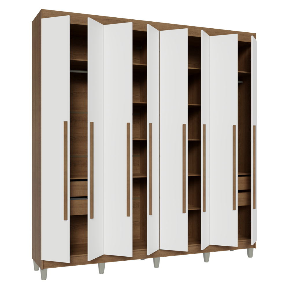 Guarda-Roupa Casal com Pés 8 Portas Batentes Rustic/Branco/Rustic Venus Madesa