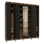 Guarda-Roupa Casal com Pés 8 Portas Batentes com Espelho Rustic/Preto/Preto Venus Madesa