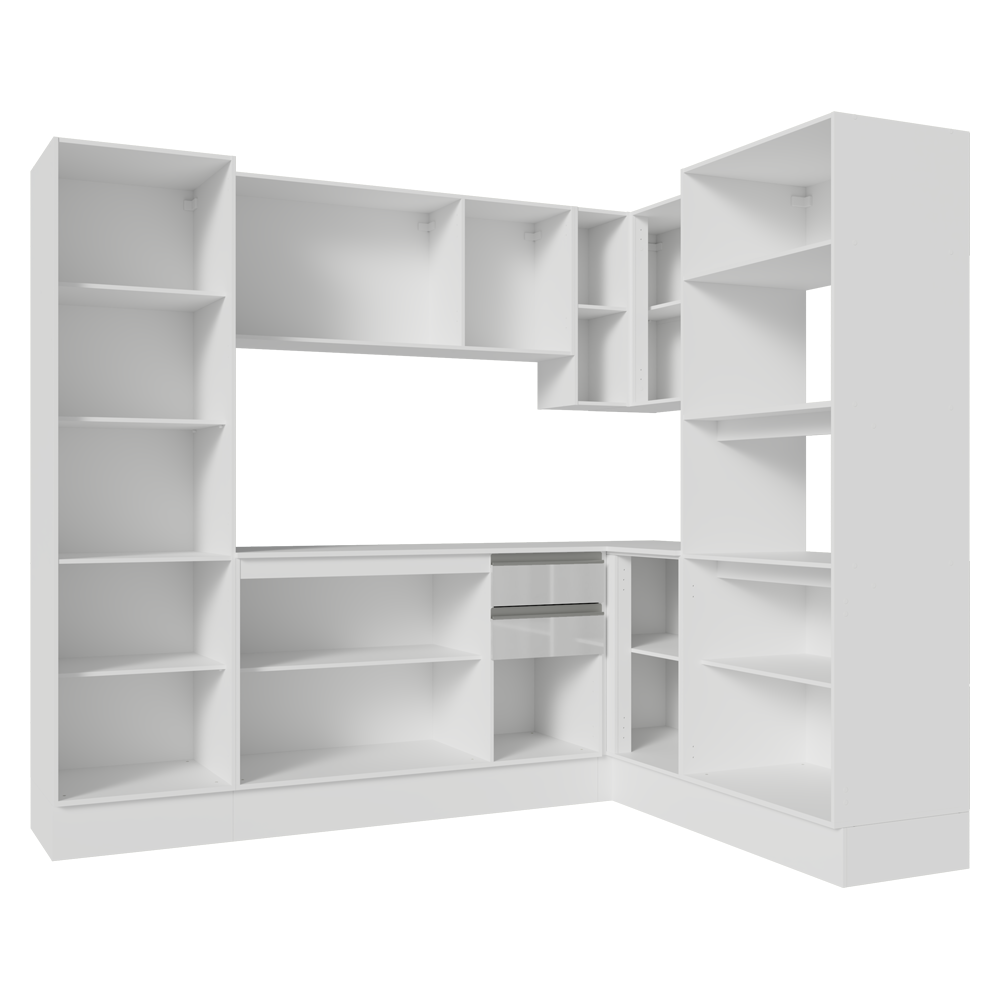 Armário de Cozinha Completa de Canto 100% MDF 377cm Smart Branco Brilhante Madesa 01