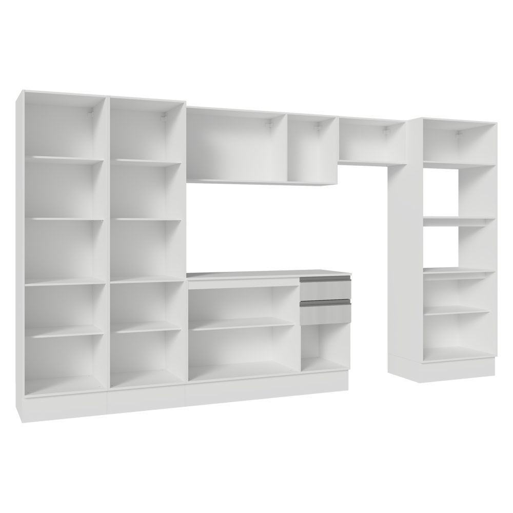 Armário de Cozinha Completa 100% MDF 350cm Smart Branco Brilhante Madesa 01