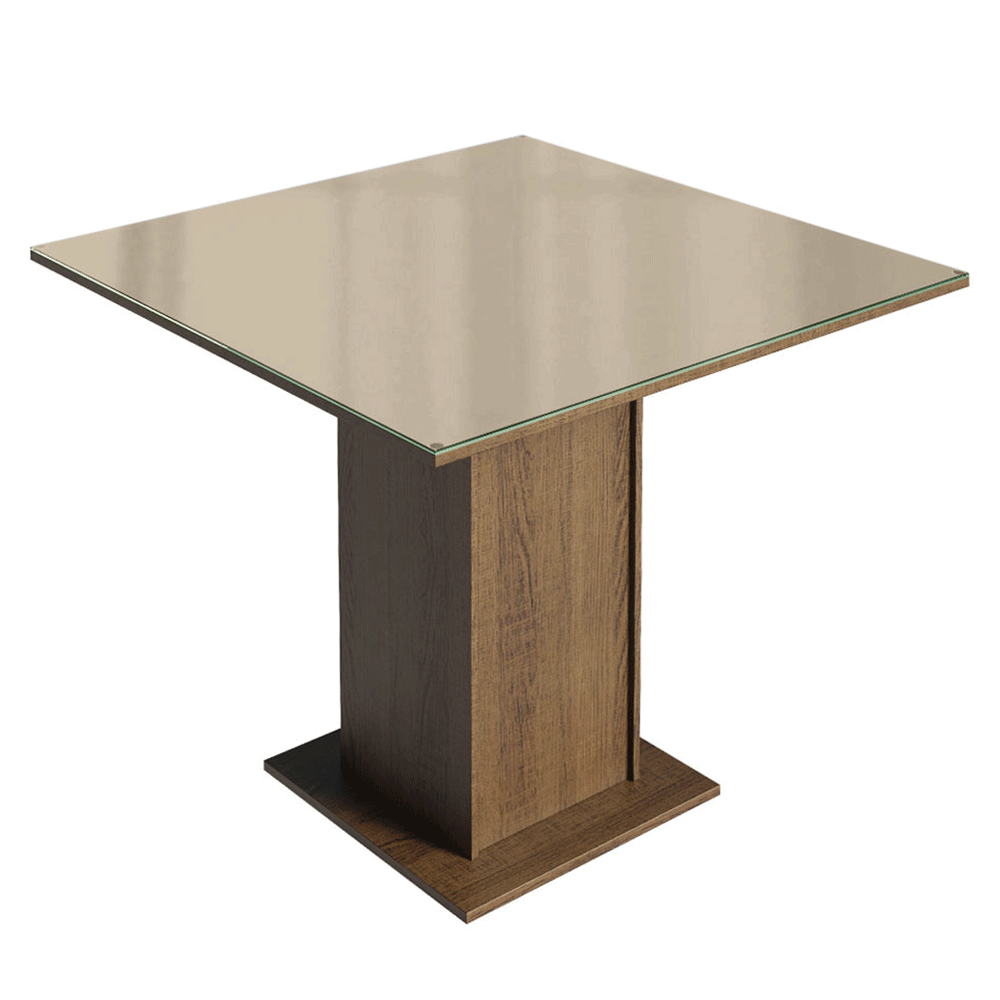 Conjunto Sala de Jantar Mesa Tampo de Vidro com 4 Cadeiras Rustic/Crema/Sintético Bege Moscou Plus Madesa