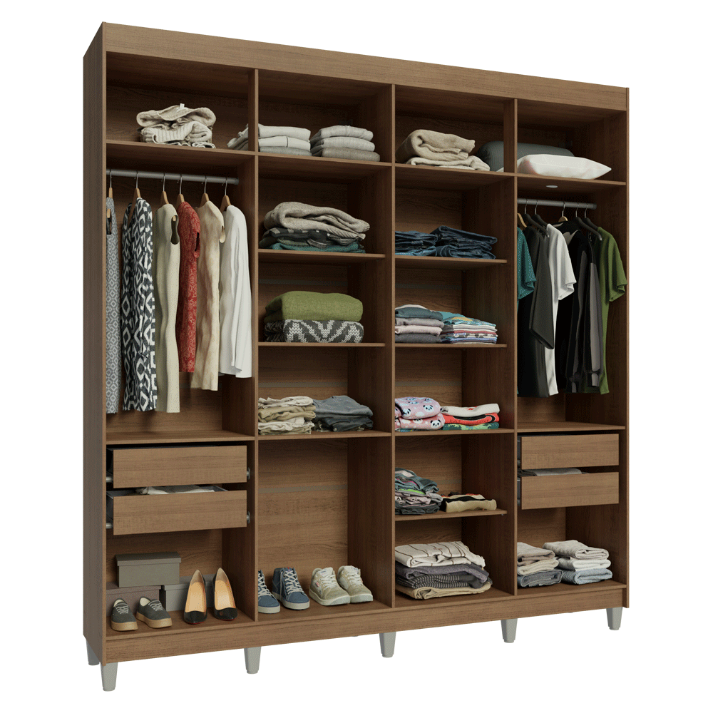 Guarda-Roupa Closet com Pés 4 Gavetas 216cm Rustic Venus Madesa