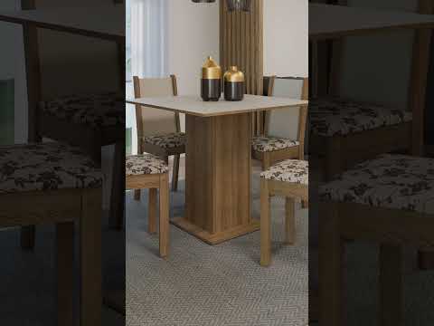 Conjunto Sala de Jantar Madesa Alana Mesa Tampo de Madeira com 4 Cadeiras Rustic/Preto