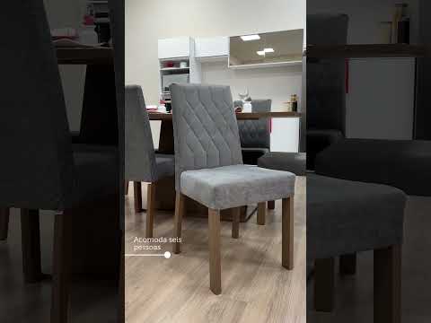 Conjunto Sala de Jantar Mesa Tampo de Madeira 6 Cadeiras Rustic/Cinza/Silver Britney Madesa