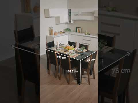 Conjunto Sala de Jantar Mesa Tampo de Vidro 6 Cadeiras Preto/Rustic Heloísa Madesa