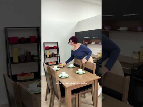 Conjunto Sala de Jantar Madesa Cali Mesa Tampo de Madeira com 4 Cadeiras Rustic/Preto/Sintético Preto