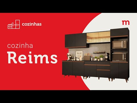 Armário de Cozinha Completa 260cm Preto Reims Madesa 12