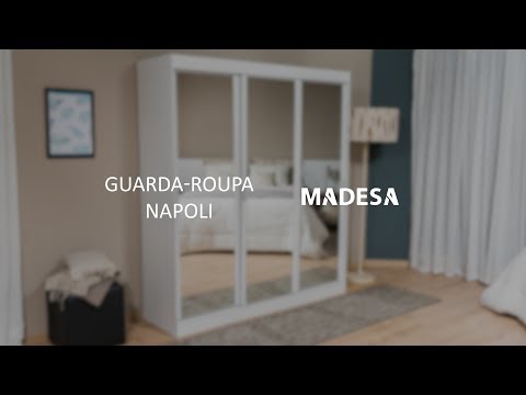 Guarda-Roupa Casal Madesa Napoli 3 Portas de Correr Central com Espelho Branco
