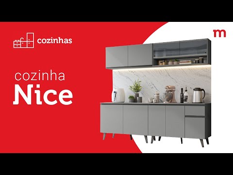 Armário de Cozinha Completa de Canto 465cm Cinza Nice Madesa 01