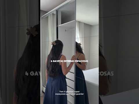 Guarda-Roupa Casal 100% MDF Madesa Royale 3 Portas de Correr de Espelho com Pés Branco