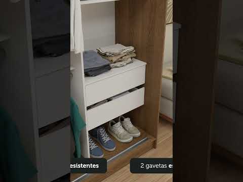 Guarda-Roupa Solteiro Madesa Tokio 2 Portas de Correr 2 Gavetas Branco/Rustic