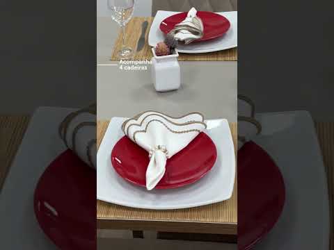 Conjunto Sala de Jantar Mesa Tampo de Madeira 4 Cadeiras Rustic/Crema/Imperial Ashley Madesa