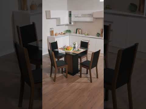 Conjunto Sala de Jantar Madesa Aline Mesa Tampo de Vidro com 4 Cadeiras Preto/Rustic