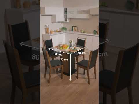 Conjunto Sala de Jantar Madesa Aline Mesa Tampo de Vidro com 4 Cadeiras Preto/Rustic