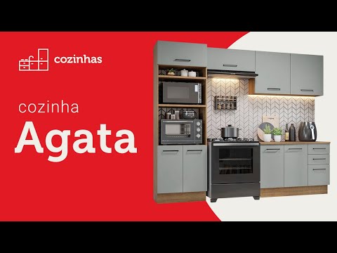 Armário de Cozinha Completa 290cm Branco/Cinza Agata Madesa 02