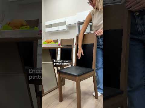 Conjunto Sala de Jantar Mesa Tampo de Madeira 6 Cadeiras Rustic/Crema/Preto Beverly Madesa