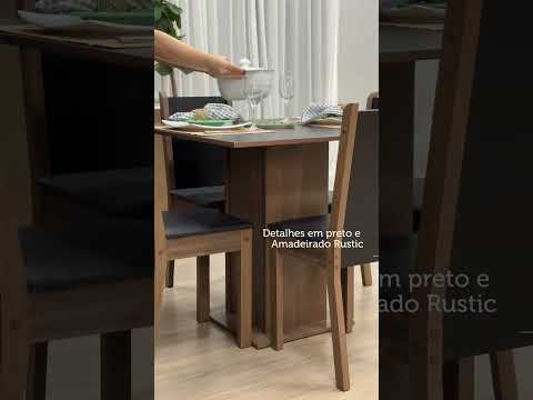 Conjunto Sala de Jantar Mesa Tampo de Madeira 4 Cadeiras Rustic/Preto Briana Madesa