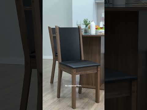 Conjunto Sala de Jantar Mesa Tampo de Vidro 4 Cadeiras Rustic/Preto Tifani Madesa