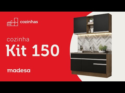 Armário de Cozinha Compacta 150cm Branco/Preto Glamy Madesa 02