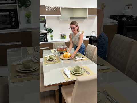 Conjunto Sala de Jantar Mesa Tampo de Vidro 6 Cadeiras Rustic/Crema/Imperial Stéfani Madesa