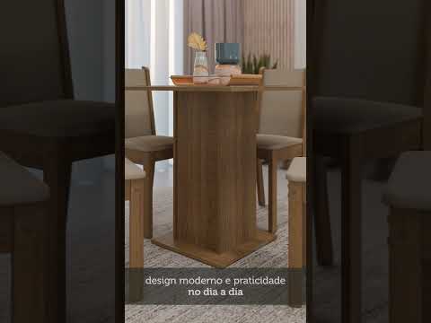 Conjunto Sala de Jantar Mesa Tampo de Vidro com 4 Cadeiras Rustic/Crema/Sintético Bege Moscou Plus Madesa