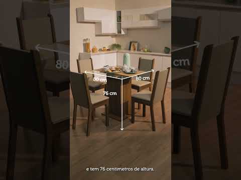 Conjunto Sala de Jantar Mesa Tampo de Vidro com 4 Cadeiras Rustic/Crema/Sintético Bege Aline Madesa